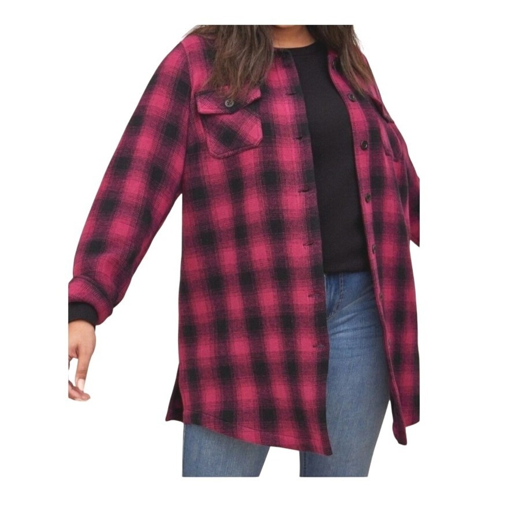 Torrid Womens 2X Pink Black Plaid Flannel Shirt Jacket Shacket NWT